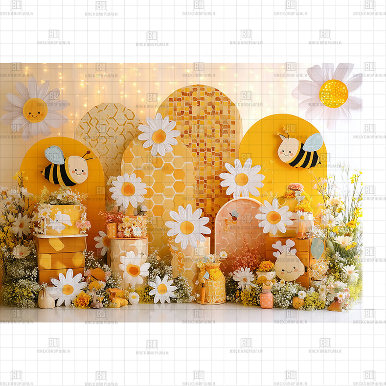 Sunflower Bee Crates Printed Baby Backdrop