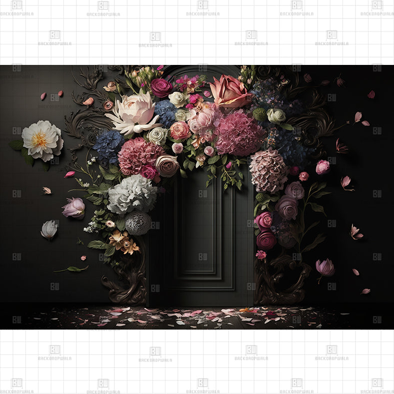 Dark Floral Door Printed Baby Backdrop