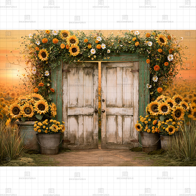 Blue Door Flower Theme Printed Baby Backdrop