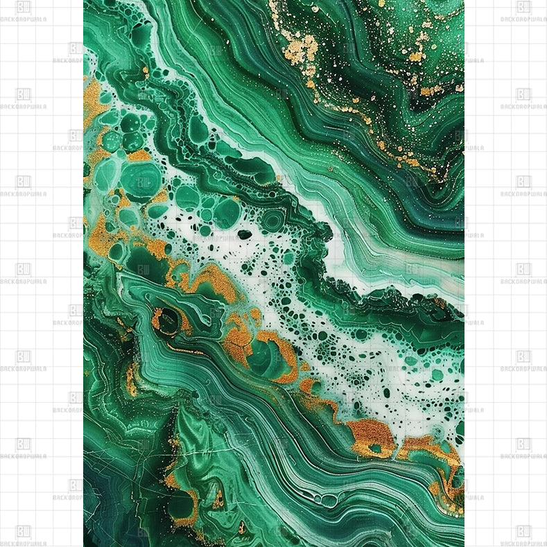 Green marble with gold veining and flowing patterns Printed Product Backdrop