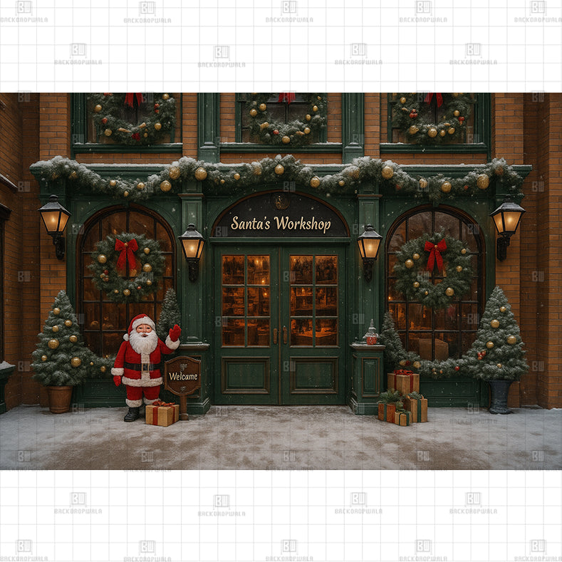 Green Workshot Christmas Printed Baby Backdrop