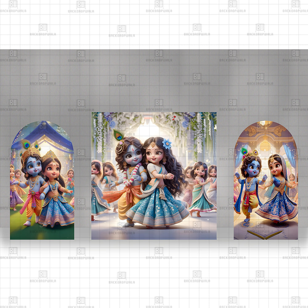 Celestial Raas Leela of Radha and Krishna Printed Event Backdrop