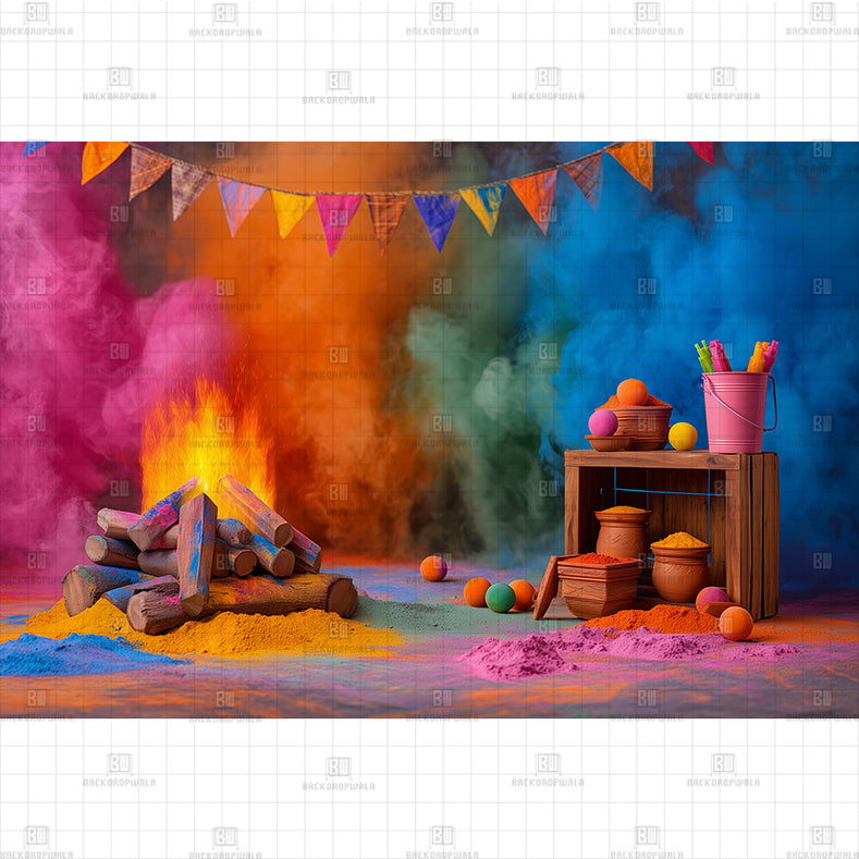 Vibrant Holi Celebrations Printed Backdrop