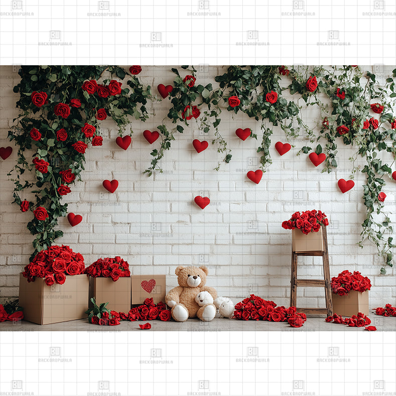 A white brick wall adorned with a cascade Printed Baby Backdrop