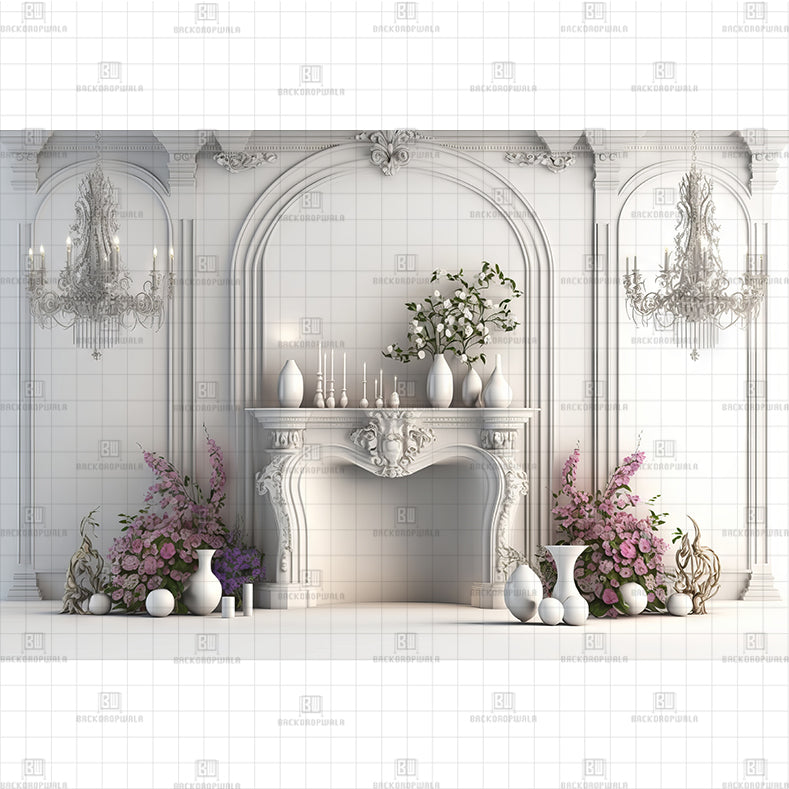 Elegant Fireplace Floral Printed Baby Backdrop