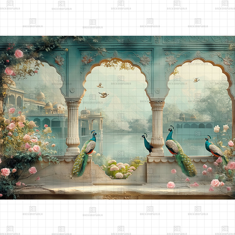 Peacock Terrace Balcony Printed Baby Backdrop