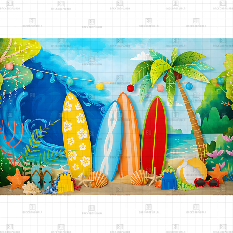 Hibiscus Surf Paradise Setup Printed Baby Backdrop