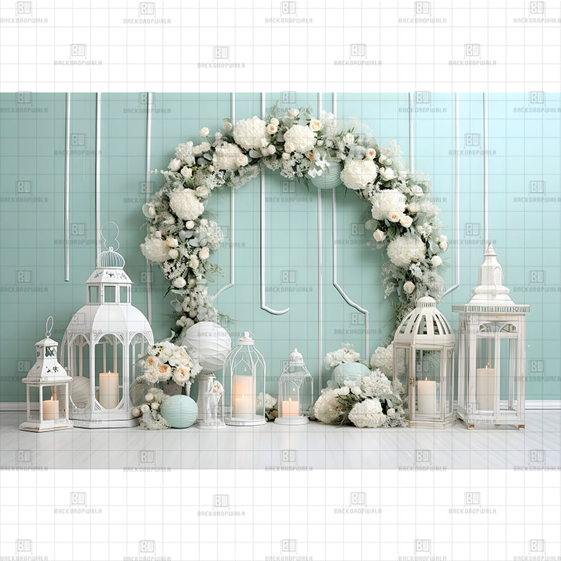 Elegant Sky Blue Wall Printed Baby Backdrop