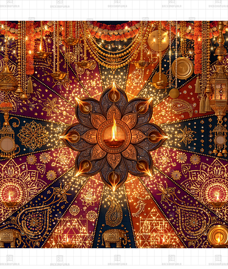 Radiant Swarna Deepam Darbar Printed Diwali Decoration Backdrop