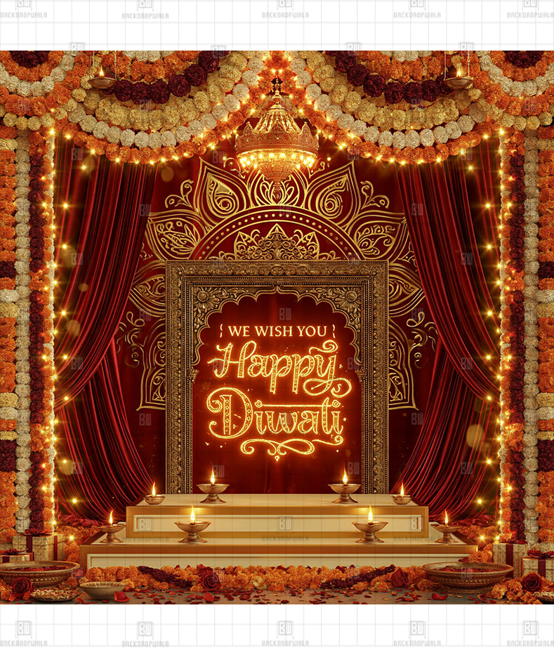 Grand Palace Velvet Deepawali Printed Diwali Decoration Backdrop