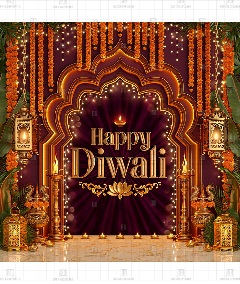 Shahi Gilded Archway Printed Diwali Decoration Backdrop