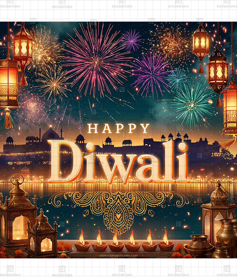 Shahi Palace Silhouette Printed Diwali Decoration Backdrop