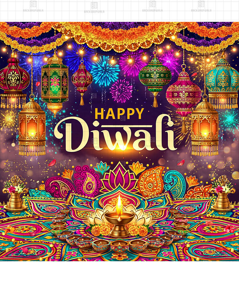 Psychedelic Paisley Rangoli Printed Diwali Decoration Backdrop