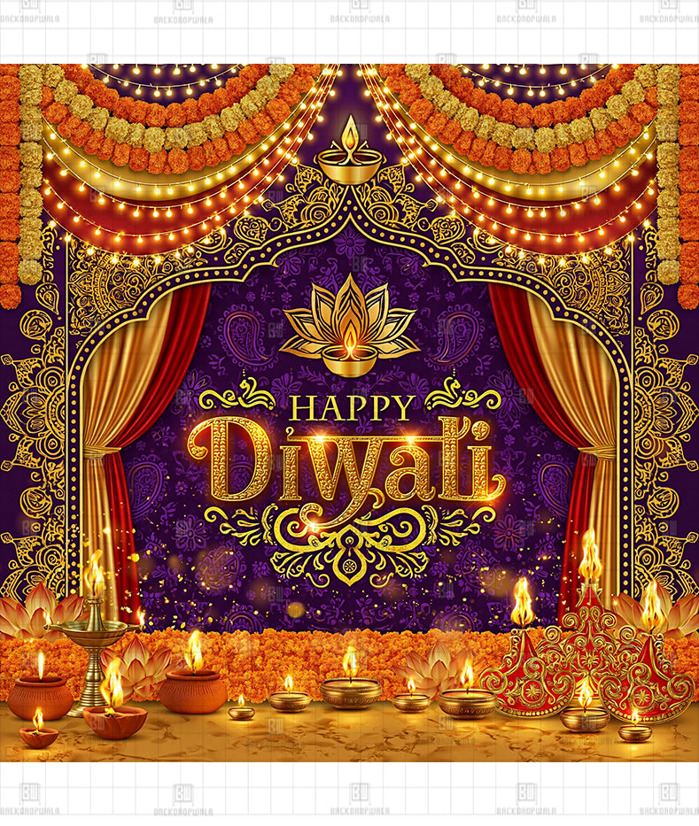 Shahi Deepawali Celebration Darbar Printed Diwali Decoration Backdrop