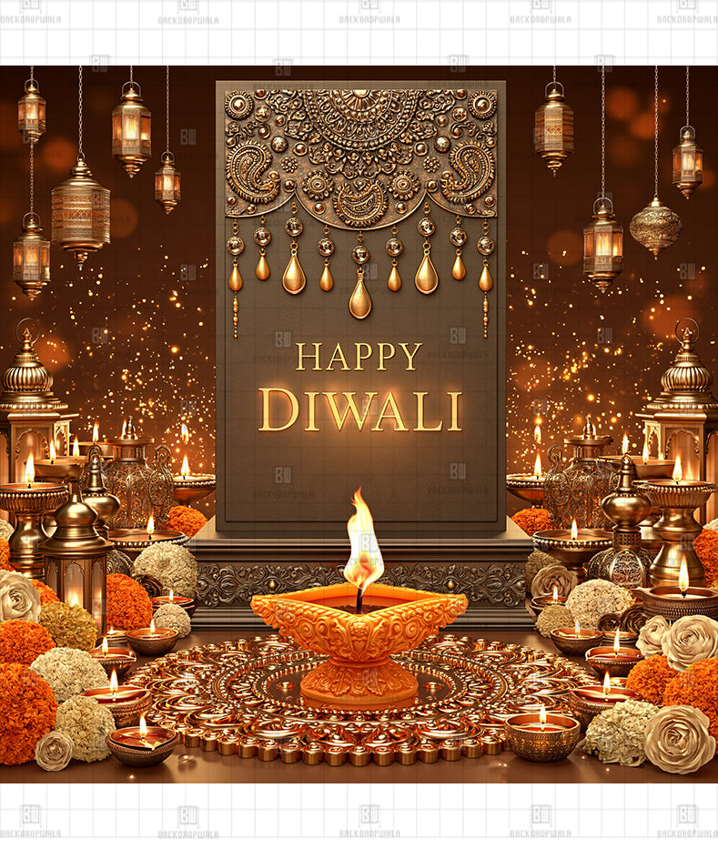 Filigree Jhumka Plaque Printed Diwali Decoration Backdrop