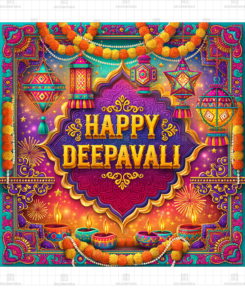 Bright Bohemian Deepavali Celebration Printed Diwali Decoration Backdrop