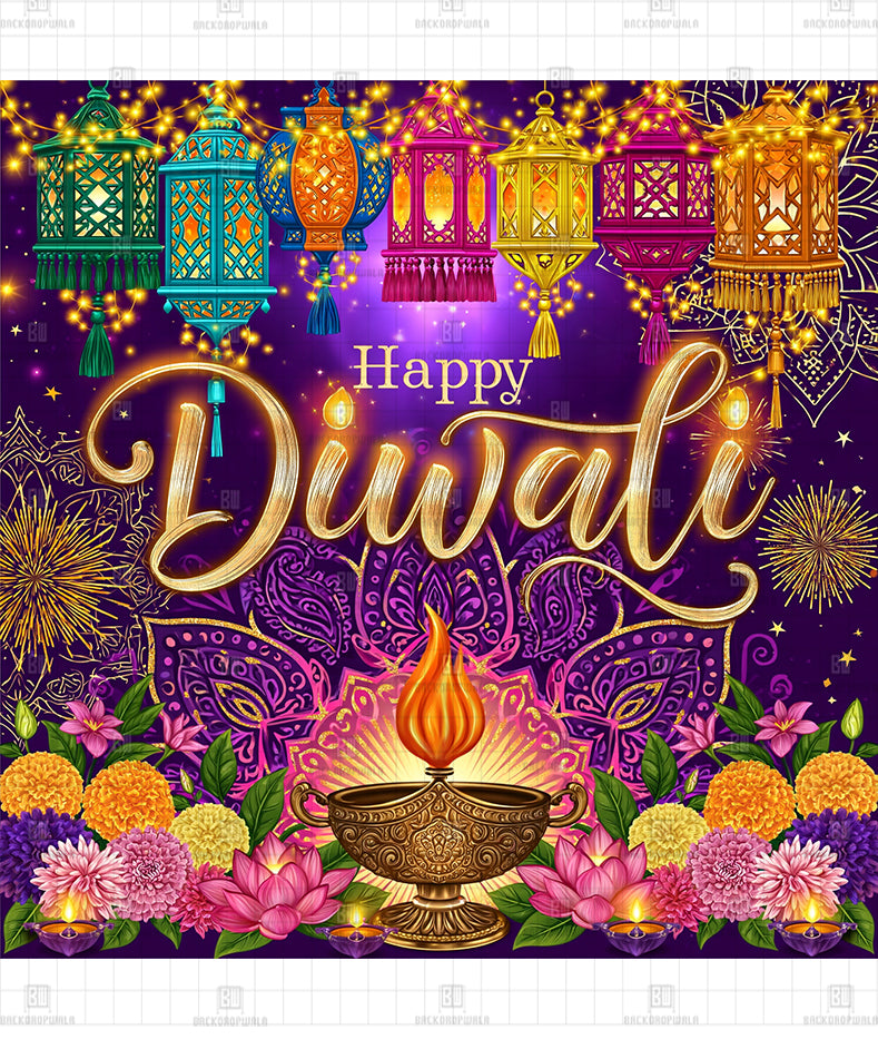 Colorful Moroccan Lantern Diwali Printed Diwali Decoration Backdrop