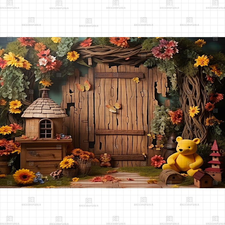 Pooh Forest Theme Printed Baby Backdrop