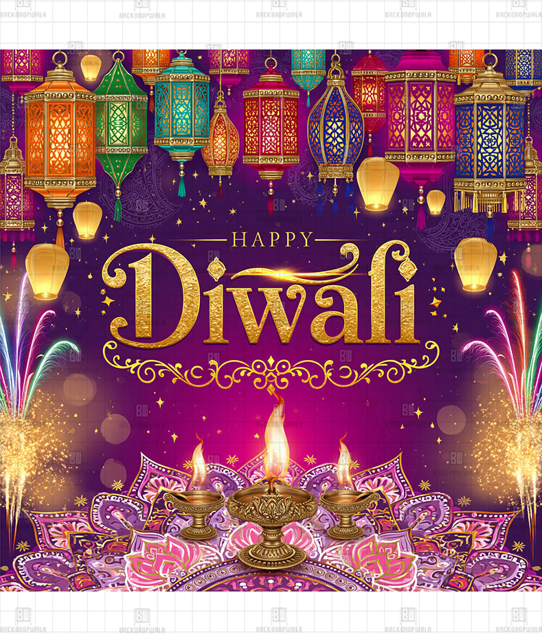 Festive Tassel Lantern Printed Diwali Decoration Backdrop
