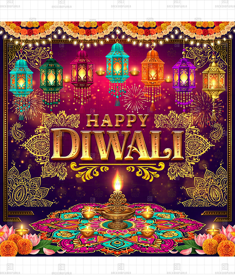 Royal Magenta Rangoli Diwali Darbar Printed Diwali Decoration Backdrop