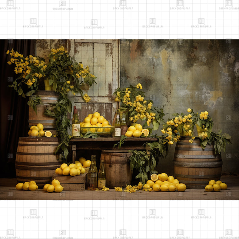 Lemon Barrel Table Printed Baby Backdrop