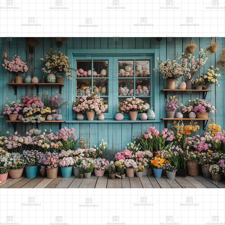 Blue Flower shop Printed Baby Backdrop