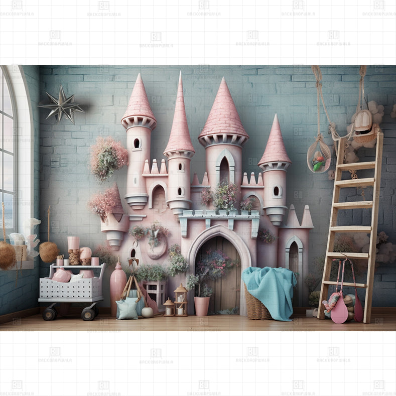 Pink Garden Castle Printed Baby Backdrop