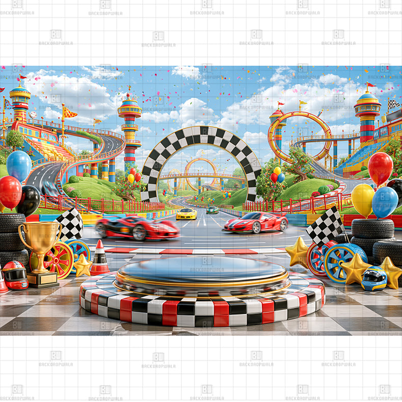 Turbo Racer Pit Stop Printed Baby Backdrop
