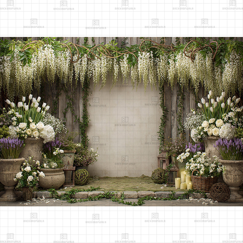 Blue Flower shop Printed Baby Backdrop