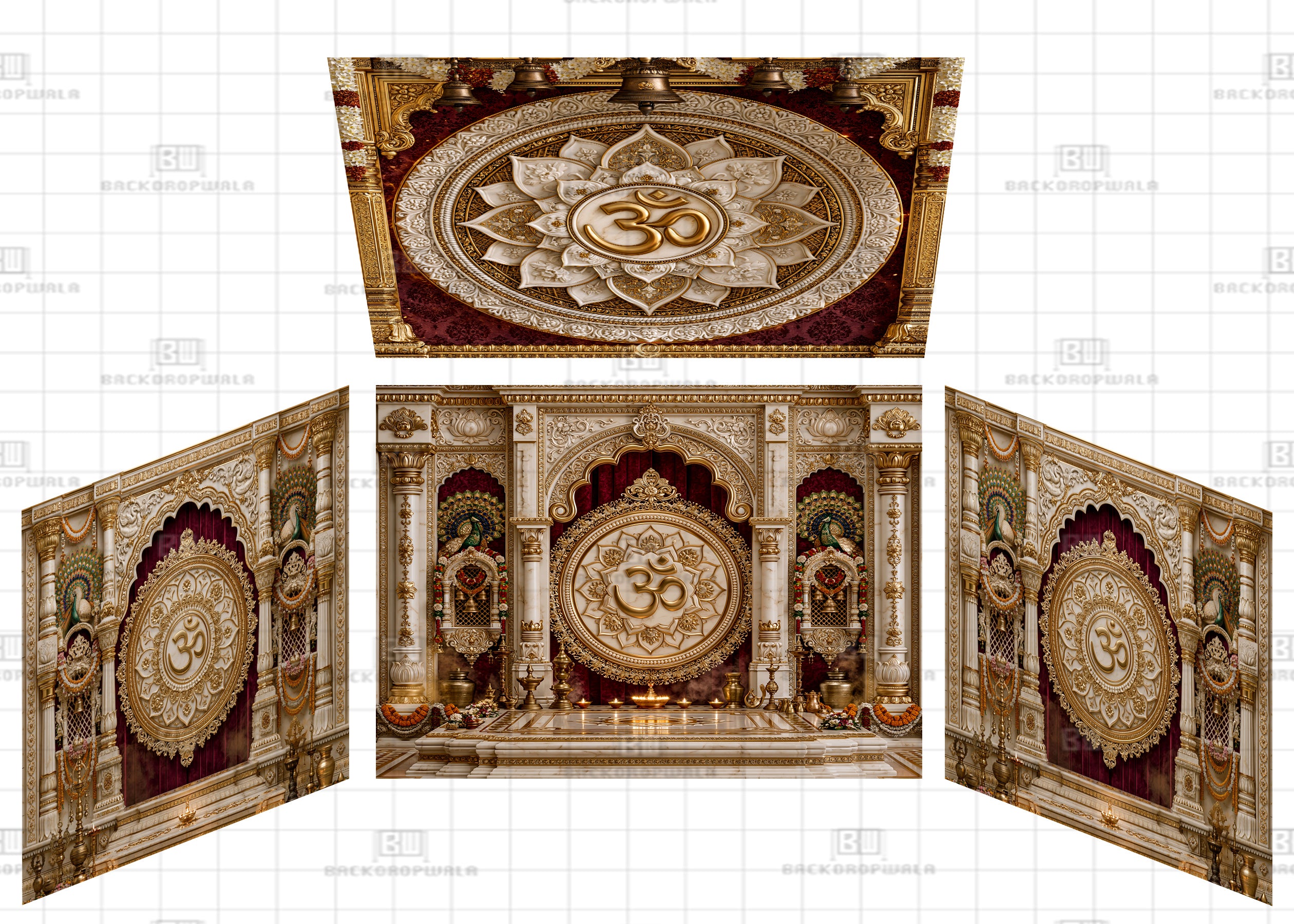 Royal Peacock & Lotus Om Court Theme Ganesh Pandal Backdrop