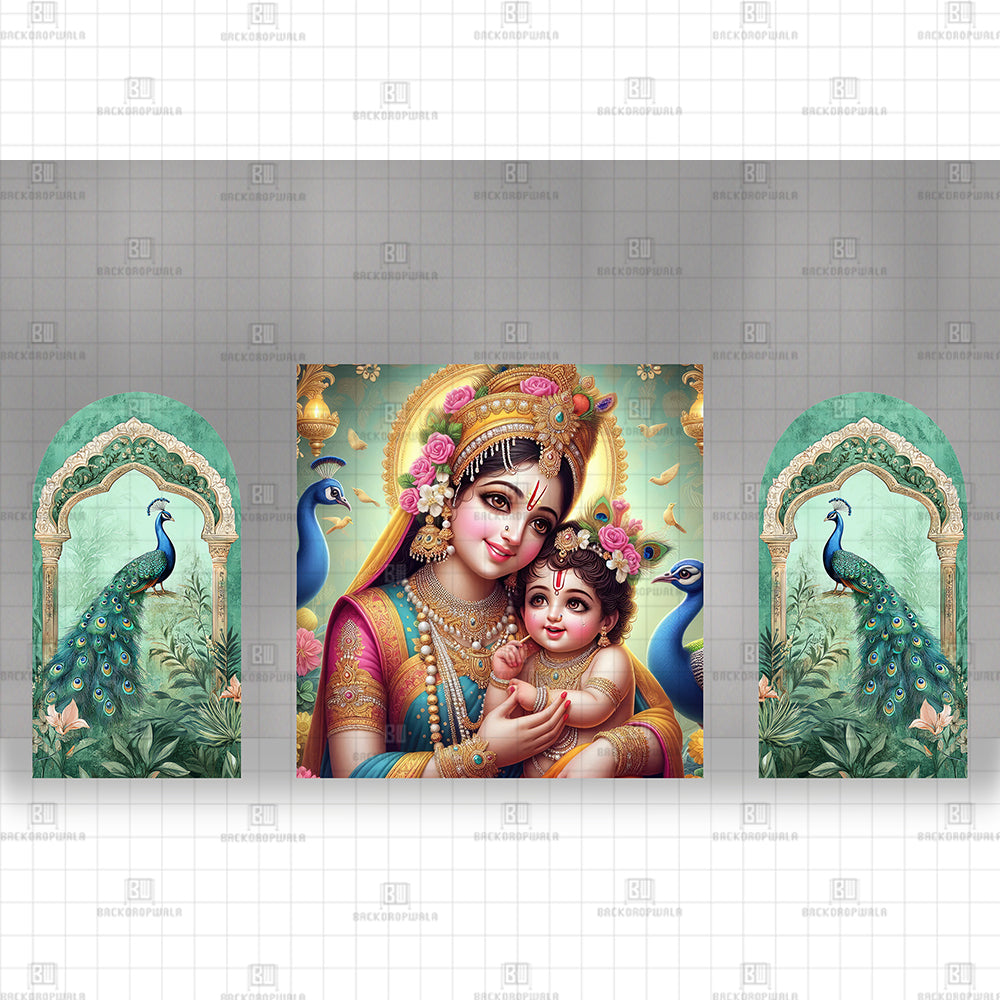 The Vraja Collection with Peacocks Printed Event Backdrop