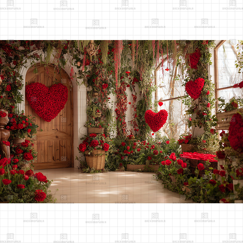 Valentine Indoor Scene with Roses Backdrop