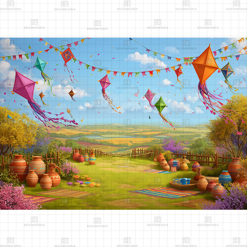 Makar Sankranti Kite Festival Printed Backdrop
