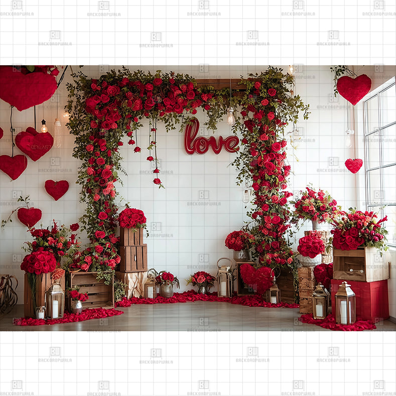 Romantic Red Rose Arch Photo Backdrop