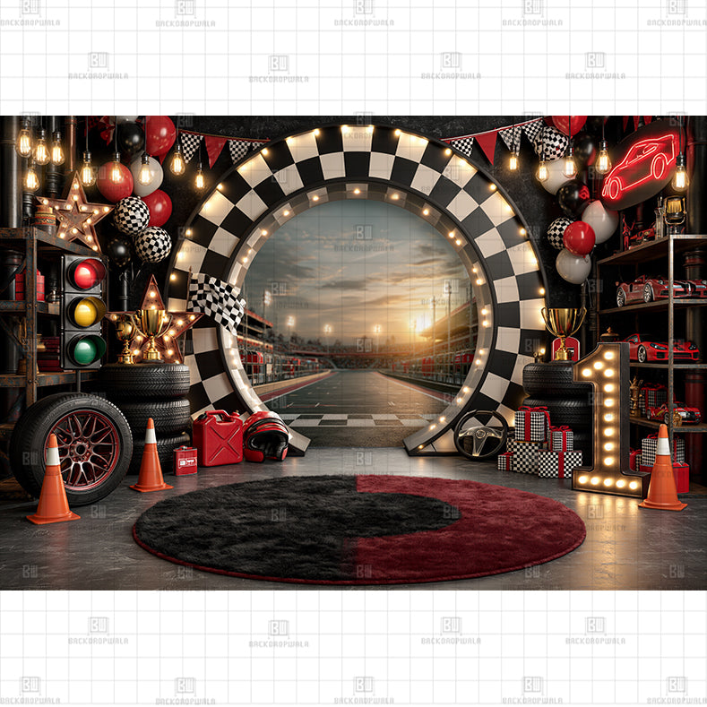 Modern Black Molding Racer Printed Baby Backdrop