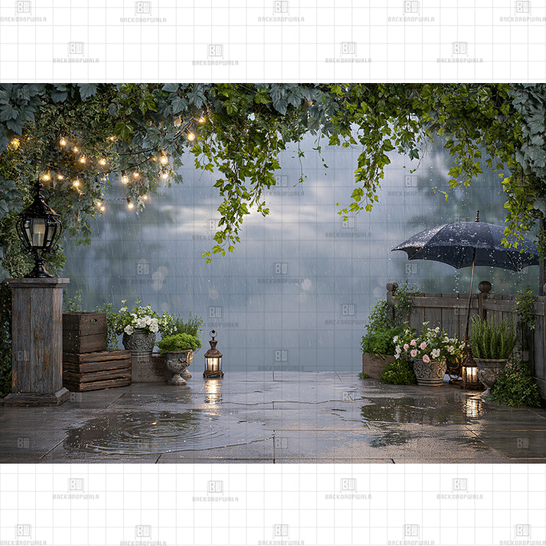Mystical Foggy Rain Shower Printed Baby Backdrop
