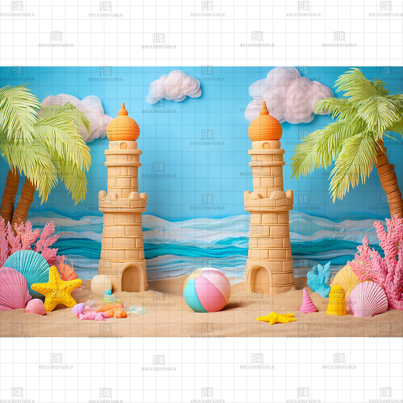 Tropical Flora Beach Setup Printed Baby Backdrop