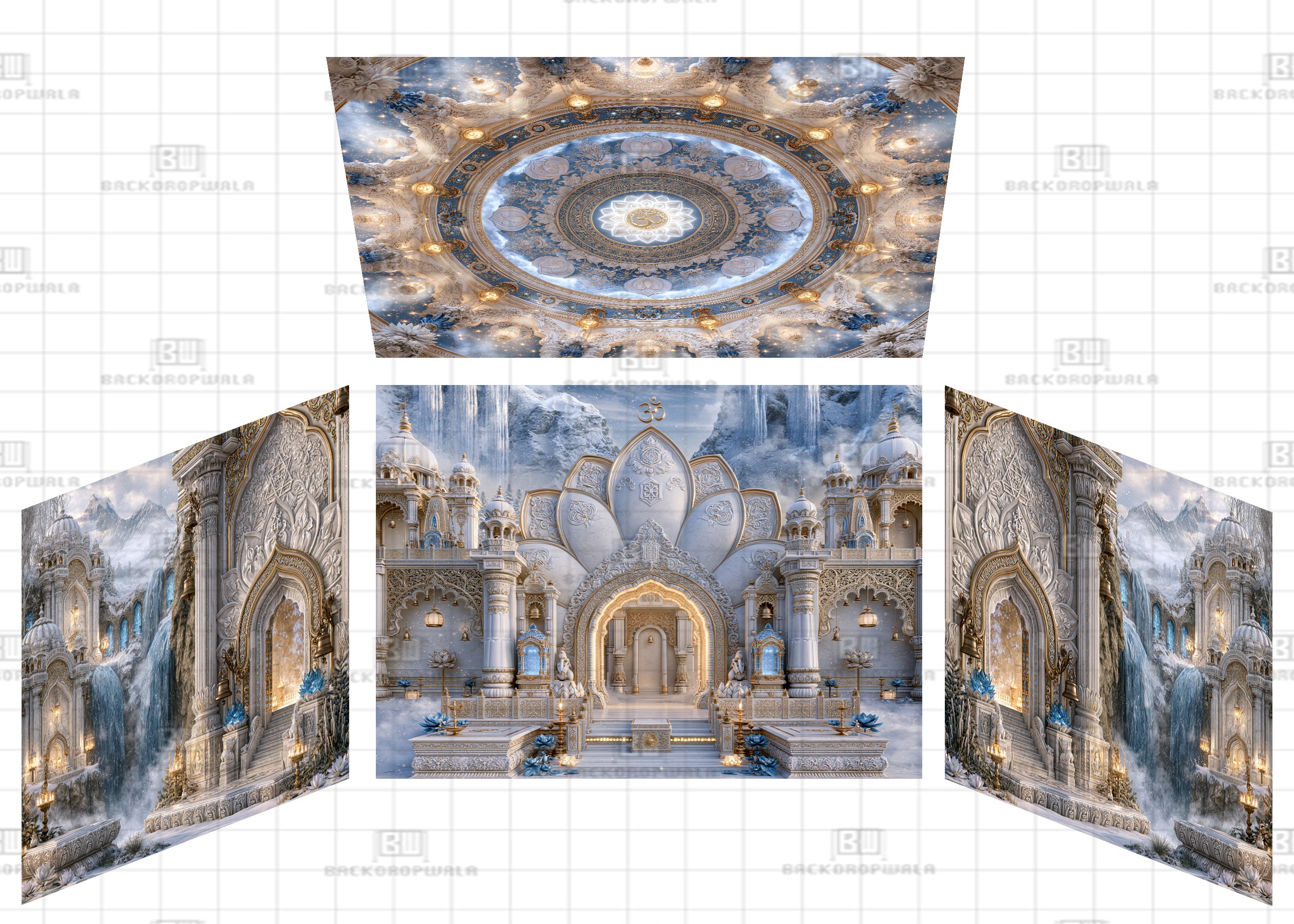 The Celestial Himalayan Lotus Temple Theme Ganesh Pandal Backdrop
