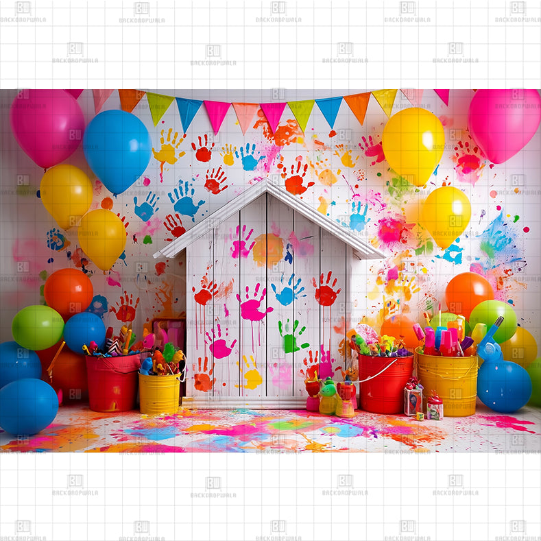 A Colorful Art Party Celebration Printed Backdrop
