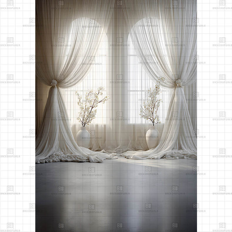 Ornate Drapery & Blossom Portico Printed Maternity Backdrop