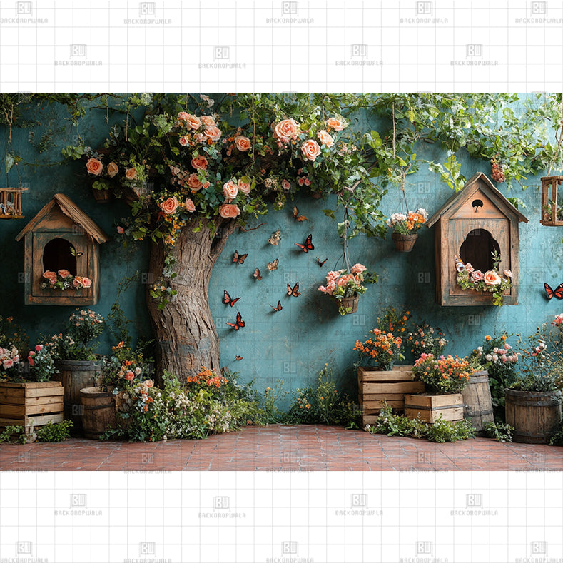 Shabby Chi Birdhouse Garden Printed Bby Backdrop