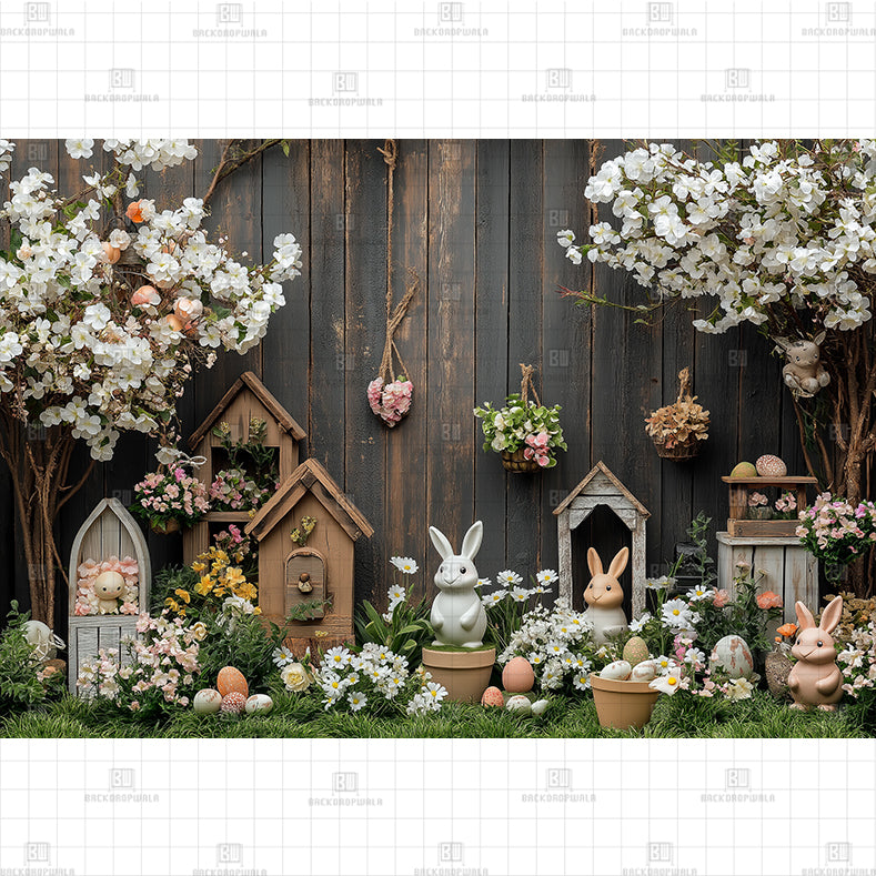 Rustic Bunny Garden Printed Baby Backdrop