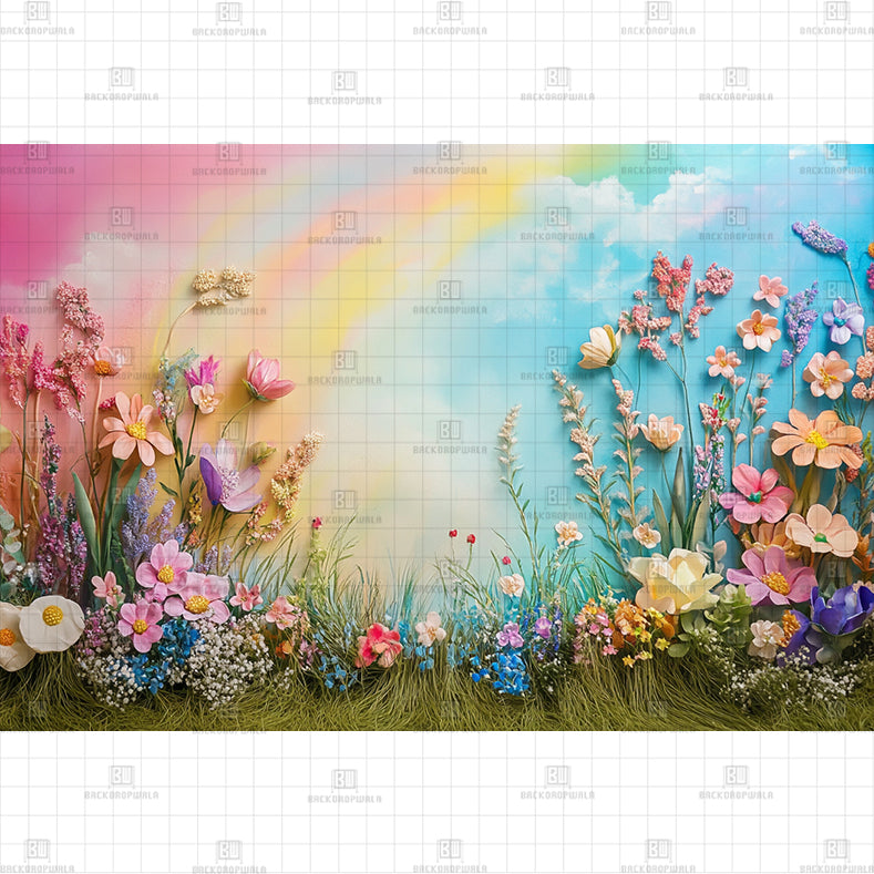 Rainbow Flowers Printed Baby Backdrop