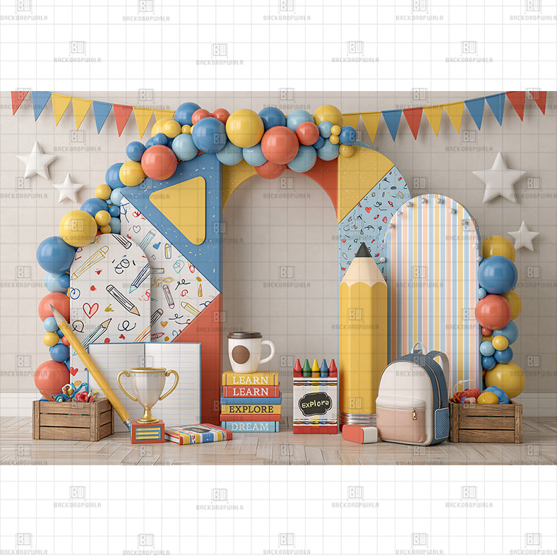 Colorful Back to School Archway printed Baby Backdrop
