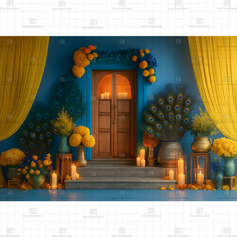 Blue Peacock Palace PRINTED BACKDROP