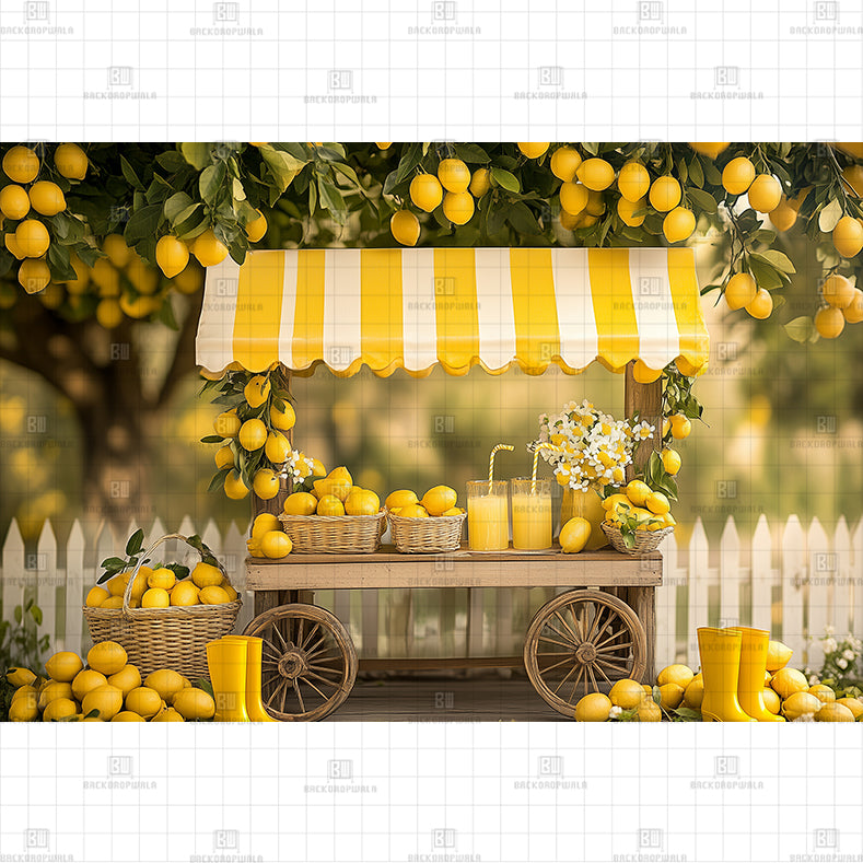 Lemonade Cart Tree Printed Baby Backdrop