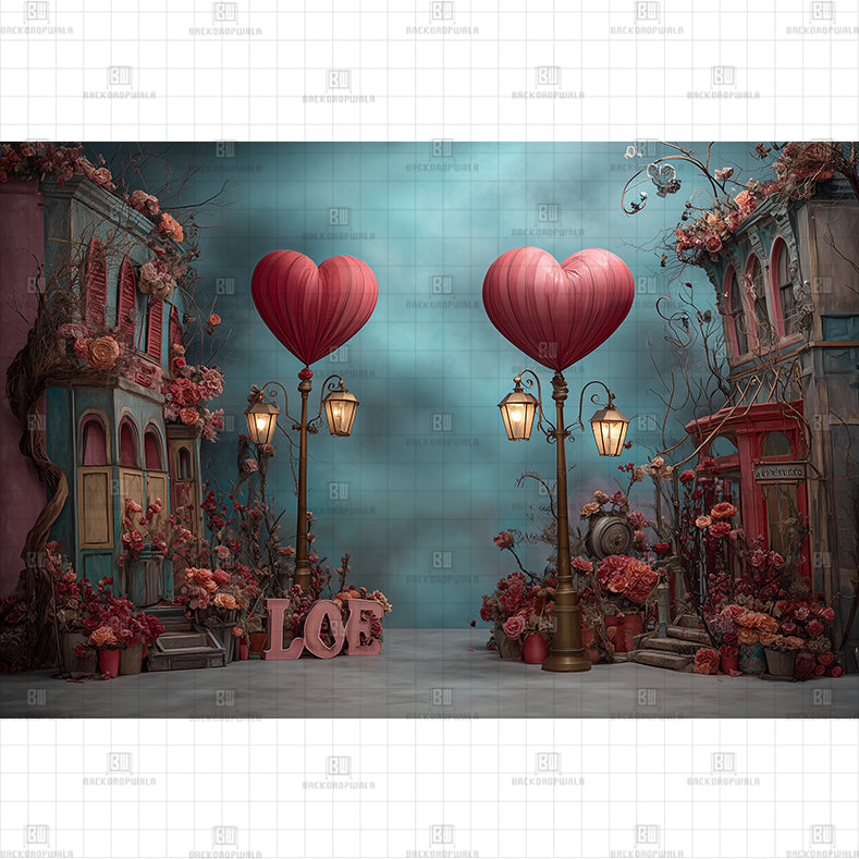 Avezano Valentine's Day Love Balloons and House Backdrop
