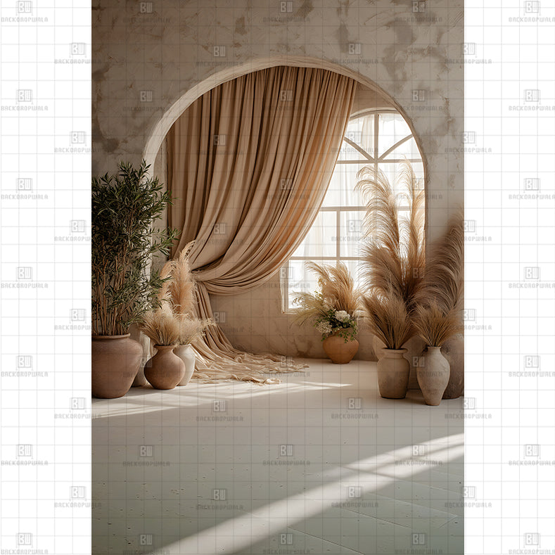 Boho Arch with Pampas Vases Backdrop Printed Maternity Backdrop