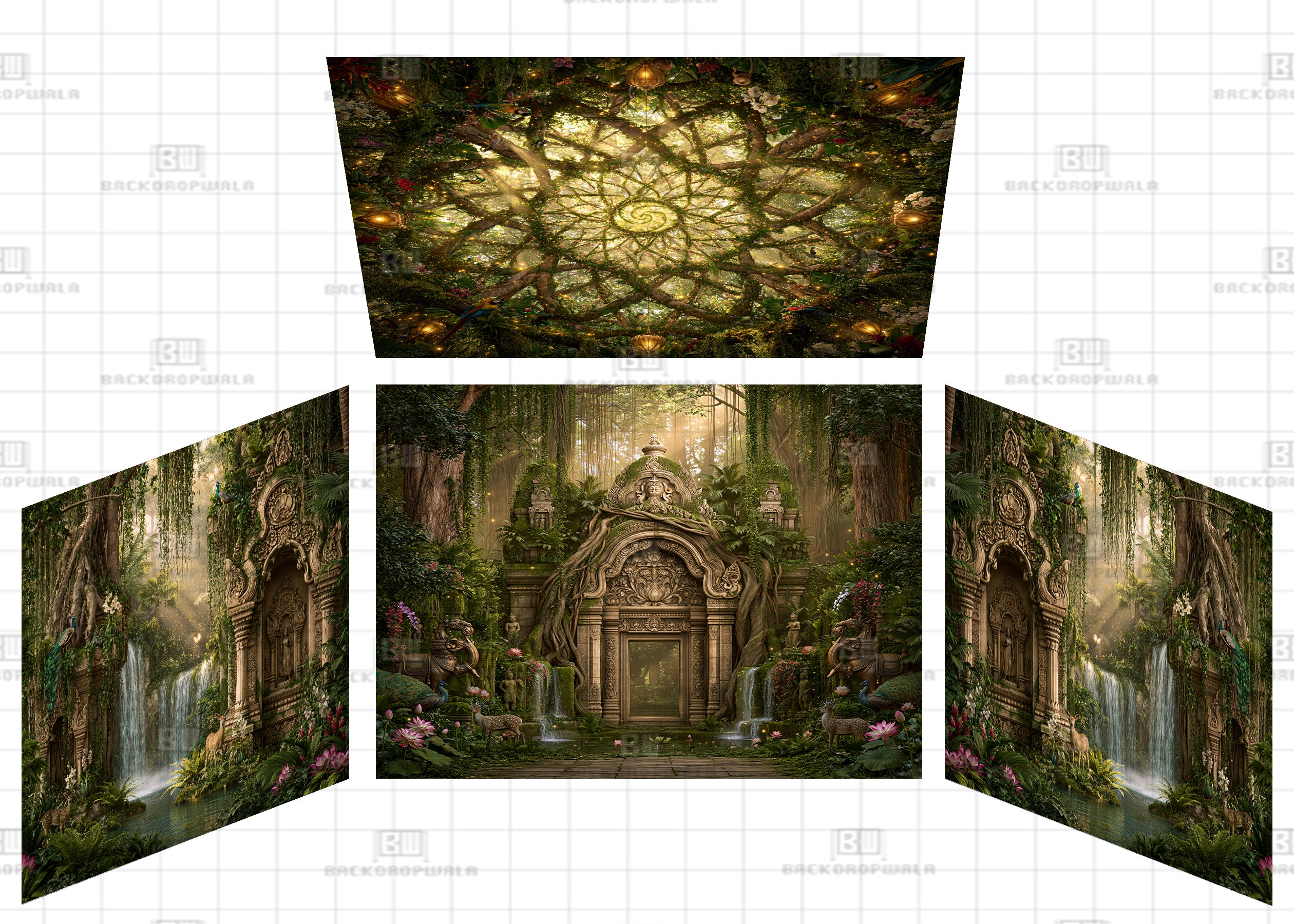 The Ancient Forest Temple Gate Theme Ganesh Pandal Backdrop