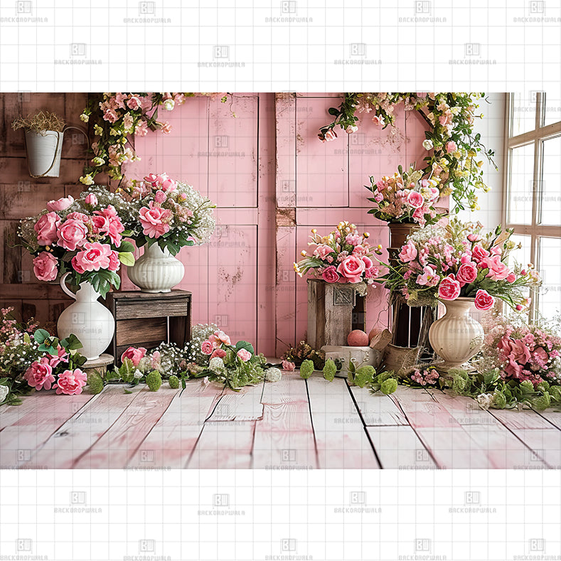 Pink Rose Wall Printed Baby Backdrop